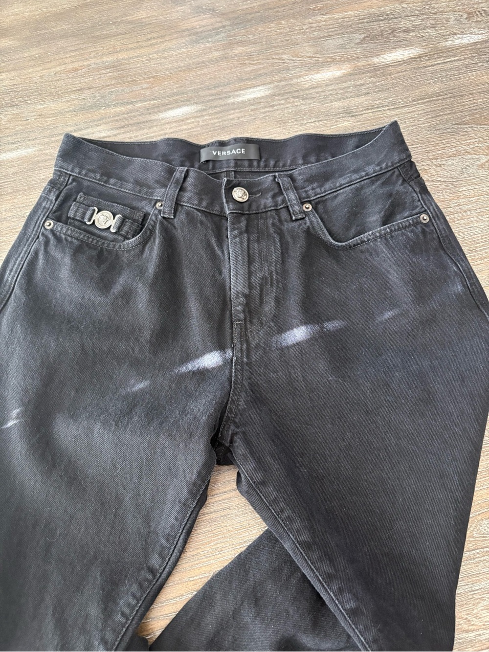 Versace Men's Washed Black Straight Jeans